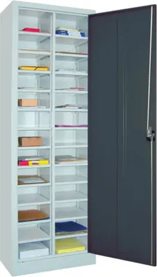 Produktbild von Ordnungsschrank - Vollblechtür - 26 Fächer - 1.950x640x400 mm (HxBxT) - reinweiß/enzianblau