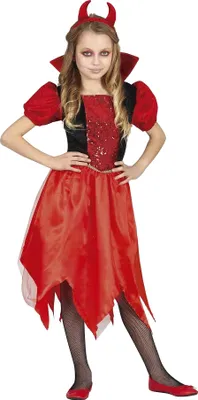 Immagine prodotto di Fiestas Guirca - Costume da diavoletta per bambina FG1517 (128-134) (Rosso/Nero)