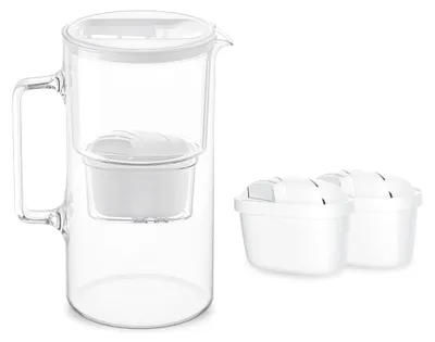 Glas-Wasserfilterkanne 3 l, Set mit 2 Filtern, Weiß