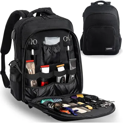 Obrázok produktu pre Profesionálna kozmetická taška/batoh s organizérmi, čierna, 48x35x22 cm, s USB portom