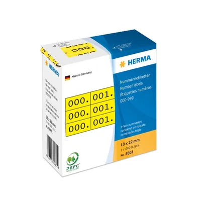 Produktbild von HERMA Nummernetik. 3fach selbstkl. 10x22 mm gelb/schwarz
