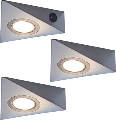 Produktbild von Rolux 3er-Set LED Dreieckleuchten ROKKY - 3 x 3 W, Edelstahl, 3200 K warmweiß, inklusive Konverter und Masterschalter; 141503