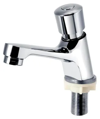 Produktbild von Einzelhahn Wasserhahn, verchromte Waschbeckenarmatur mit Selbstschließfunktion und Zeitverzögerung für öffentliche Küchen und Bäder