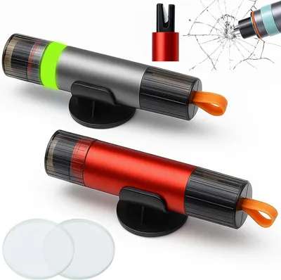 Productafbeelding van Noodhamer Auto - Gordelsnijder - Noodsituaties Oplossen - 2-in-1 Functie - 2 Stuks - Rood Grijs
