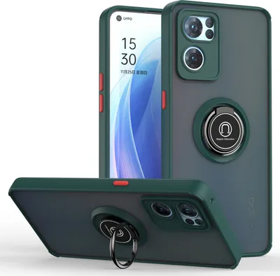 Produktbild von OPPO Reno7 5G Hülle, Ring Halter Ständer Matte Transluzent TPU Rahmen Stoßfest Schutzhülle für OPPO Reno7 5G dunkelgrün