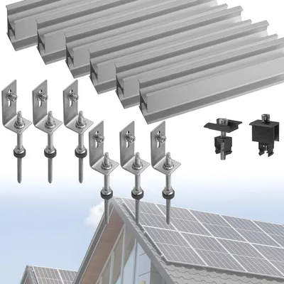 Produktbild von Solarmodul Halterung Set Blechdach Dach Befestigung Stockschraube Schiene für 2 Solarpaneele, Klemmen Schwarz
