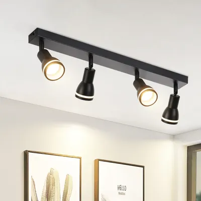 Produktbild von ZMH LED Deckenleuchte 4 Flammig  Schwarz Deckenlampe Spots GU10 Schwenkbar Wandlampe Innen Metall für Flur Wohnzimmer Küche Schlafzimmer, Ohne Leuchtmittel