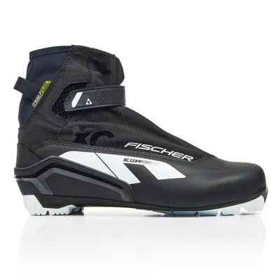 A single black and grey Fischer XC Comfort PRO boot is shown against a white background.