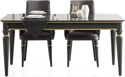 Produktbild von Casa Padrino Luxus Art Deco Esstisch Grau / Gold 170-208 x 90 x H. 76 cm - Edler ausziehbarer Esszimmertisch - Art Deco Esszimmer Möbel