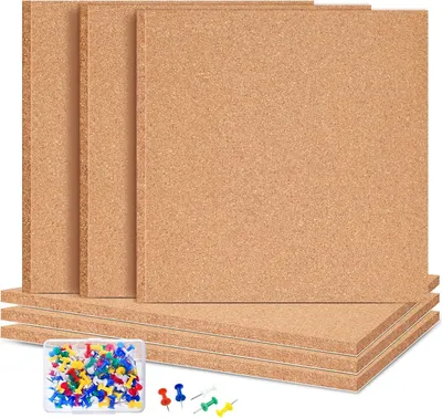 Produktbild von Selbstklebende quadratische Korkplatten mit 100 Pinnadeln - 6 Stück (30 cm x 30 cm x 1/4 Zoll)