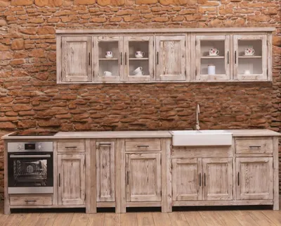 Produktbild von Casa Padrino Landhausstil Einbauküche Naturfarben 387 x 65 x H. 90 cm - Massivholz Küchenzeile - Esszimmer Möbel im Landhausstil - Landhausstil Massivholz Einbauküchen