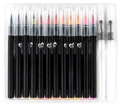Produktbild von 24 Aquarell-Pinselstifte und 4 Wassertank-Pinsel mit Nylonborsten