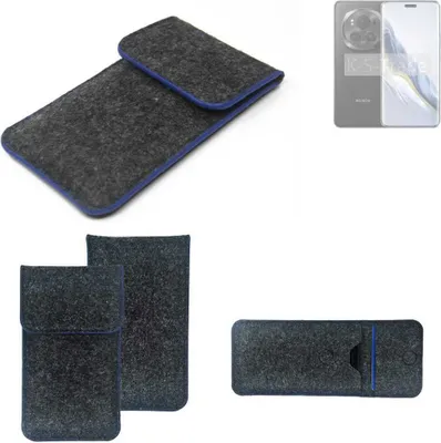 Produktbild von K-S-Trade Handy-Hülle Schutz-Hülle kompatibel mit Honor Magic6 Pro Filztasche Pouch Tasche Case Sleeve Filzhülle dunkelgrau, blauer Rand
