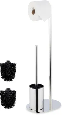 Produktbild von Toilettenbutler mit WC-Bürstenhalter – stehend – Metall – modern – silber – 63x23x17 cm