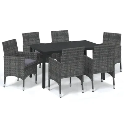 Produktbild von vidaXL 7-tlg. Garten-Essgruppe mit Kissen Poly Rattan Grau