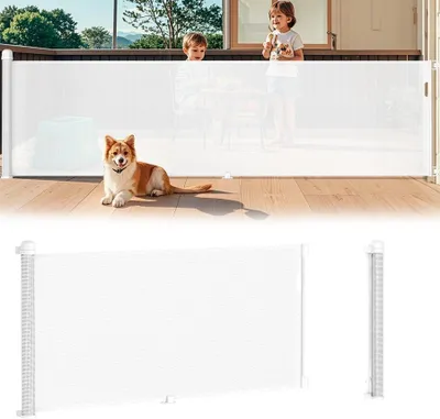 Produktbild von QEENTOE Rückrollbares PVC‑Türgitter 87×300cm, Sicherheitsbarriere für Babys und Haustiere (Weiß, 300 cm)