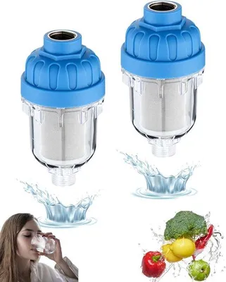 Image de Préfiltre à eau : élimine la rouille et les bactéries. 2 pièces, acier inoxydable, 3/4 pouce