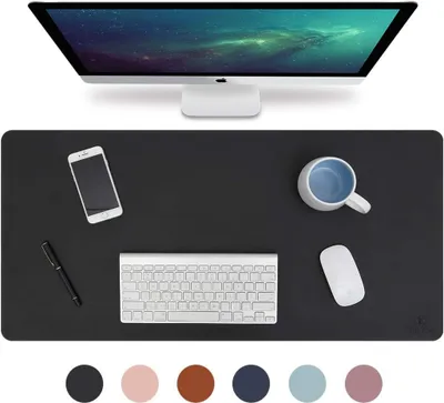 Obrázok produktu pre Podložka na stôl, podložka na stôl, podložka na stôl z umelej kože 90 x 45 cm, podložka na stôl pod notebook, vodotesná podložka na stôl do kancelárie alebo domácnosti, obojstranná (čierna/čierna)