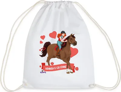 Produktbild von Spreadshirt Schleich Horse Club Hannah & Cayenne reiten aus Turnbeutel, One size, Weiß