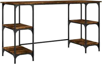 Imagen del producto de Escritorio de madera de roble ahumado, con dimensiones de 140 x 50 x 75 cm, fabricado en metal y madera