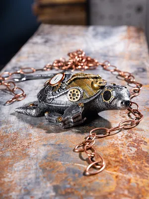 Produktbild von Gilde Figur, Schildkröte, Steampunk Turtle, Kunstharz, silberfarben, VE 2 Höhe: 6.00 cm Breite: 21.00 cm Tiefe: 16.00cm 37472