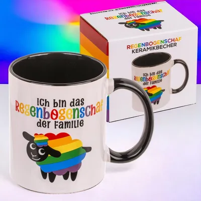 Kaffeetasse Regenbogenschaf, Steingut, 325 ml, weiß