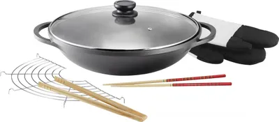 Produktbild von Kopf Wok Mai-Lu (Aluguss, Ø 36 cm, Induktion, ILAG Antihaftbeschichtung, inkl. Glasdeckel und Zubehör) schwarz