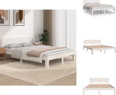 Produktbild von vidaXL Massivholzbett Weiß 150x200 cm -  Betten & Bettgestelle