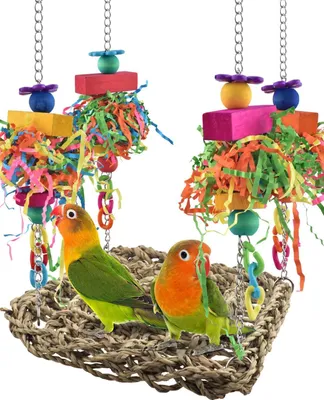 Produktbild von Wellensittich Spielzeug, Vogelspielzeug Für Vögel,Papagei Kauspielzeug Buntes Sicheres Holz Block Schaukel zum Kauen (Rot)