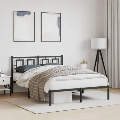 Image de vidaXL Cadre de lit avec tête de lit en métal noir 140x190 cm