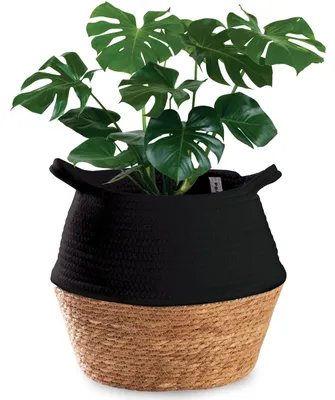 Produktbild von Omgoods – Boho-Stil Pflanzkorb aus Seegras und Baumwolle – 32 cm mit Tragegriffen