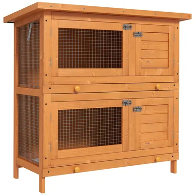 Immagine prodotto di Gabbia per conigli - Alloggio per roditori - Gabbia per piccoli animali - Casetta da esterno - Gabbia in legno di abete con tetto - 2 piani