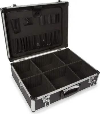 Produktbild von Perel Aluminium Werkzeugkoffer 455 x 330 x 152 mm mit Schlüsselschloss, verstellbaren Trennwänden