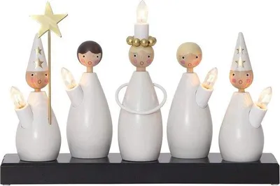 Productafbeelding van Houten Kerstboom Lichtslingset met 5 Lampjes - Warmwit Raamverlichting Decoratie