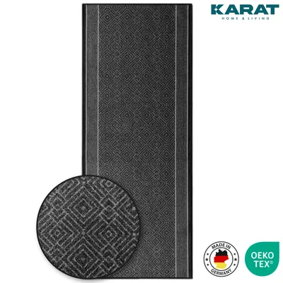 Produktbild von Karat Läufer Olymp, Flur Teppichläufer im Rauten Design, rutschhemmender Gelrücken, Polyamid Flurläufer für Flur & Wohnzimmer - Anthrazit, 80x150 cm