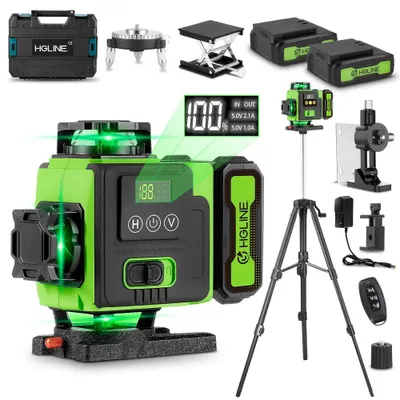 Produktbild von Baulaser 16 Linien 4D - 360° selbstnivellierender Kreuzlinienlaser - Grüner 515 nm Laser - 25 m Reichweite - IP54 - App-Steuerung - 1 m Stativ-Set