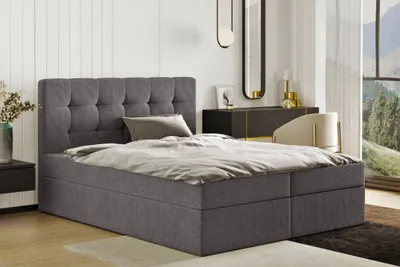 Image de Lit boxspring avec matelas et coffre de rangement, lit LUDANO 140 cm x 200 cm, tissu Cosmic Gris H3