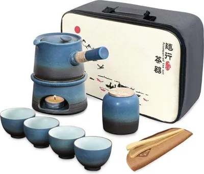 Immagine prodotto di Servizio da tè in Vetroceramica blu con 4 tazze e teiera