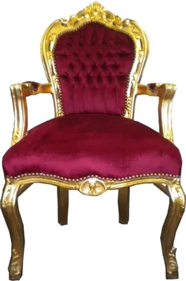 Produktbild von Barock Esszimmer Stuhl Bordeaux / Gold mit Armlehnen