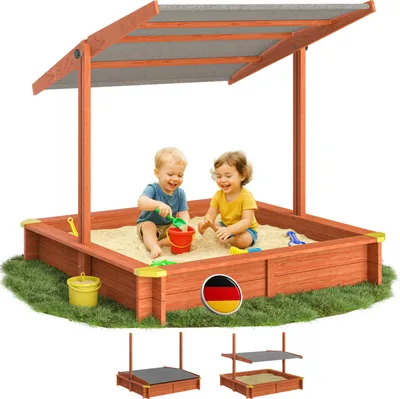 Immagine prodotto di SPIELWERK® Sabbiera con Tetto 140x140cm Protezione UV 50 Legno Ecologico Sandbox per Bambini Gioco Esterno Playhouse