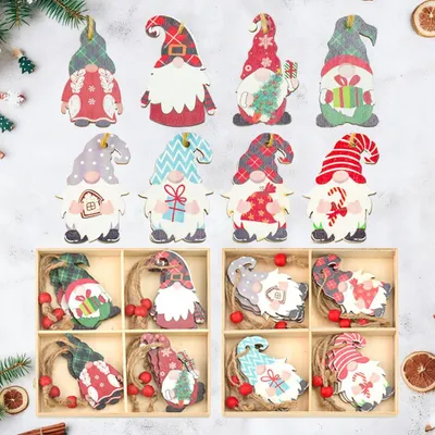 Holz-Weihnachtsbaum-Anhänger, 24 Stück, 6,5 cm, bunt