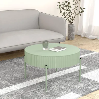Obrázok produktu pre Konferenčný stolík "Rill" so zásuvkou na okrúhlych kovových nohách 36 x Ø60 cm mätovo zelený