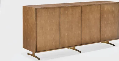 Produktbild von KAWOLA Sideboard GALA 4 Türen Kunstleder goldfarben Fuß Edelstahl gebürstet