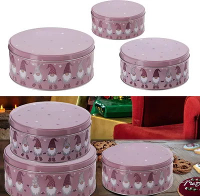 Produktbild von Gebäckdose Wichtel 3er Set rosa 3 Größen Weihnachtskekse Weihnachtsgebäck Keksdose Dose Weihnachtsdose
