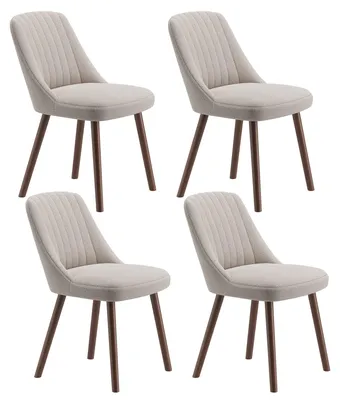 Produktbild von 4er-Set Esszimmerstühle, moderne Küchenstühle mit muschelförmiger Rückenlehne, weichem Stoff und Massivholzbeinen, skandinavischer Stil für Esszimmer, Wohnzimmer oder Restaurant, Khaki