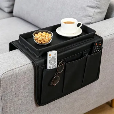 Image de Organisateur d'accoudoir de canapé - Sac de rangement - 6 poches - Porte-gobelet - Gris - Oxford 600D