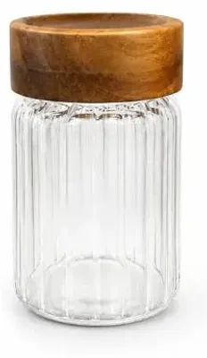 Productafbeelding van Bavary Space Kruidenpotjesset 6-delig 6,5 x 10 cm Glas / Acaciahout