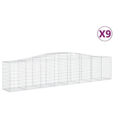 Productafbeelding van vidaXL Gabionen met boogvorm, 9 stuks, 400x50x80/100 cm, verzinkt staal