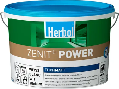 Produktbild von Herbol Zenit Power, Farbe, Fertig gemischt, Zimmerdecke, Beton, Gipskarton, Wand, Weiß, Extra matte Oberflächenbehandlung, Weiß