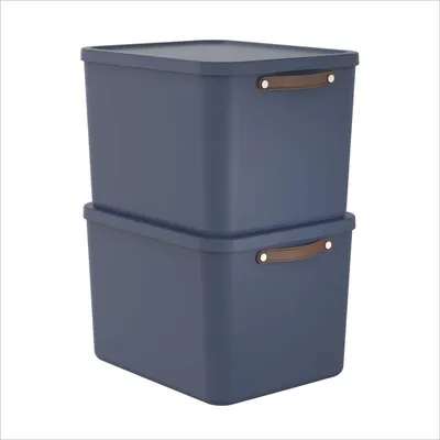 Produktbild von Rotho Maloja Aufbewahrungsbox mit Deckel 55 L 2er-Set Stapelboxen groß Blau